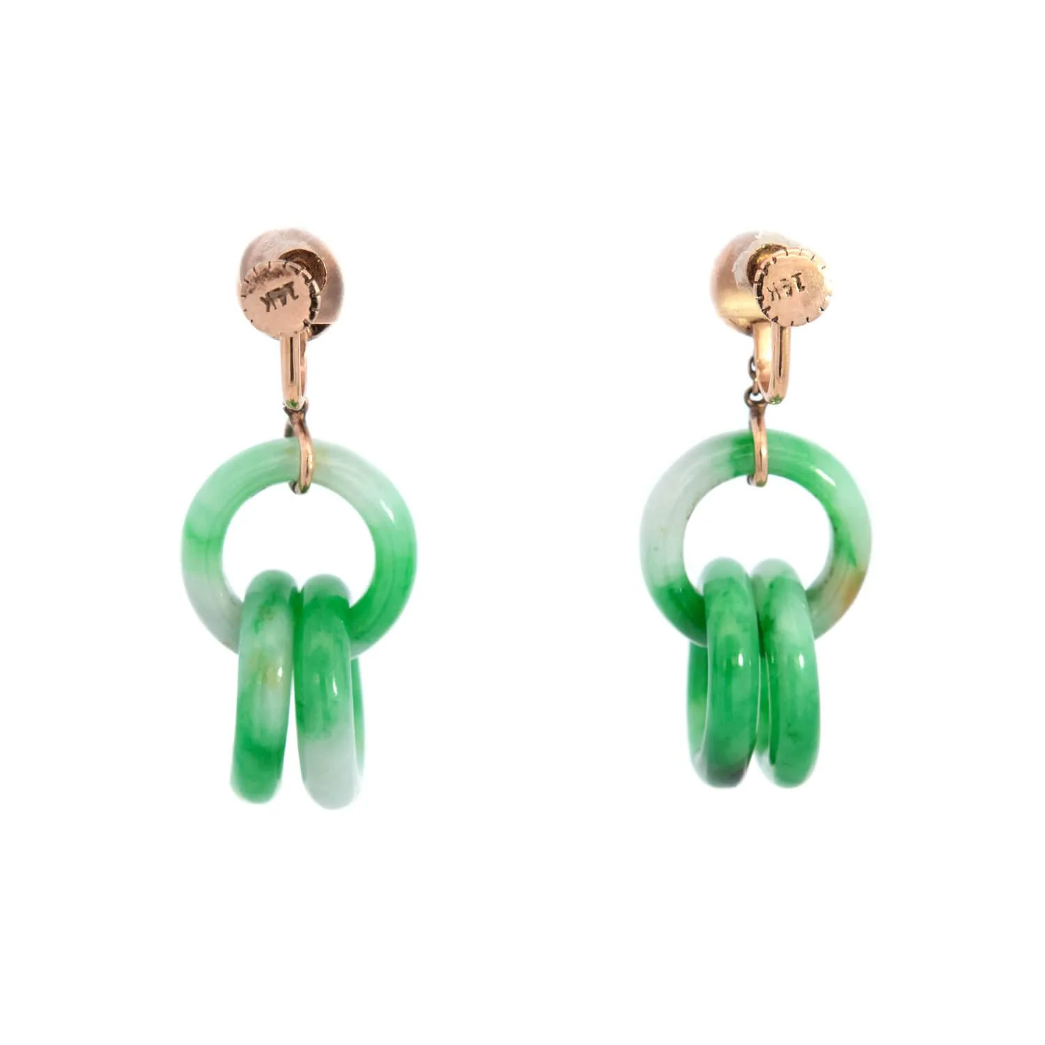 Art Deco 14k Jade "Devil's Work" Interlocking Hoop Earrings - Image 3