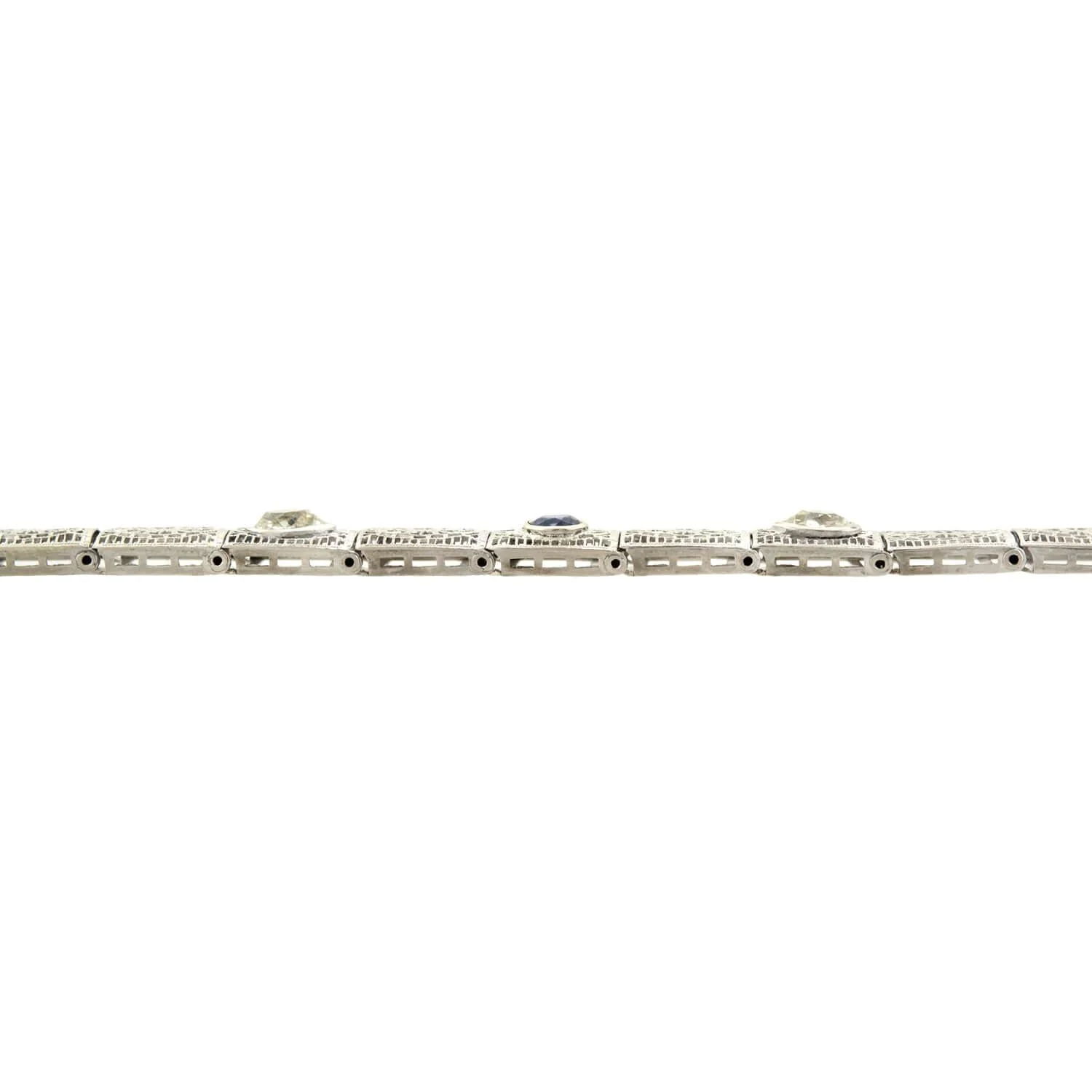 Art Deco 14k Pear Cut Diamond and Sapphire Filigree Line Bracelet - Image 3