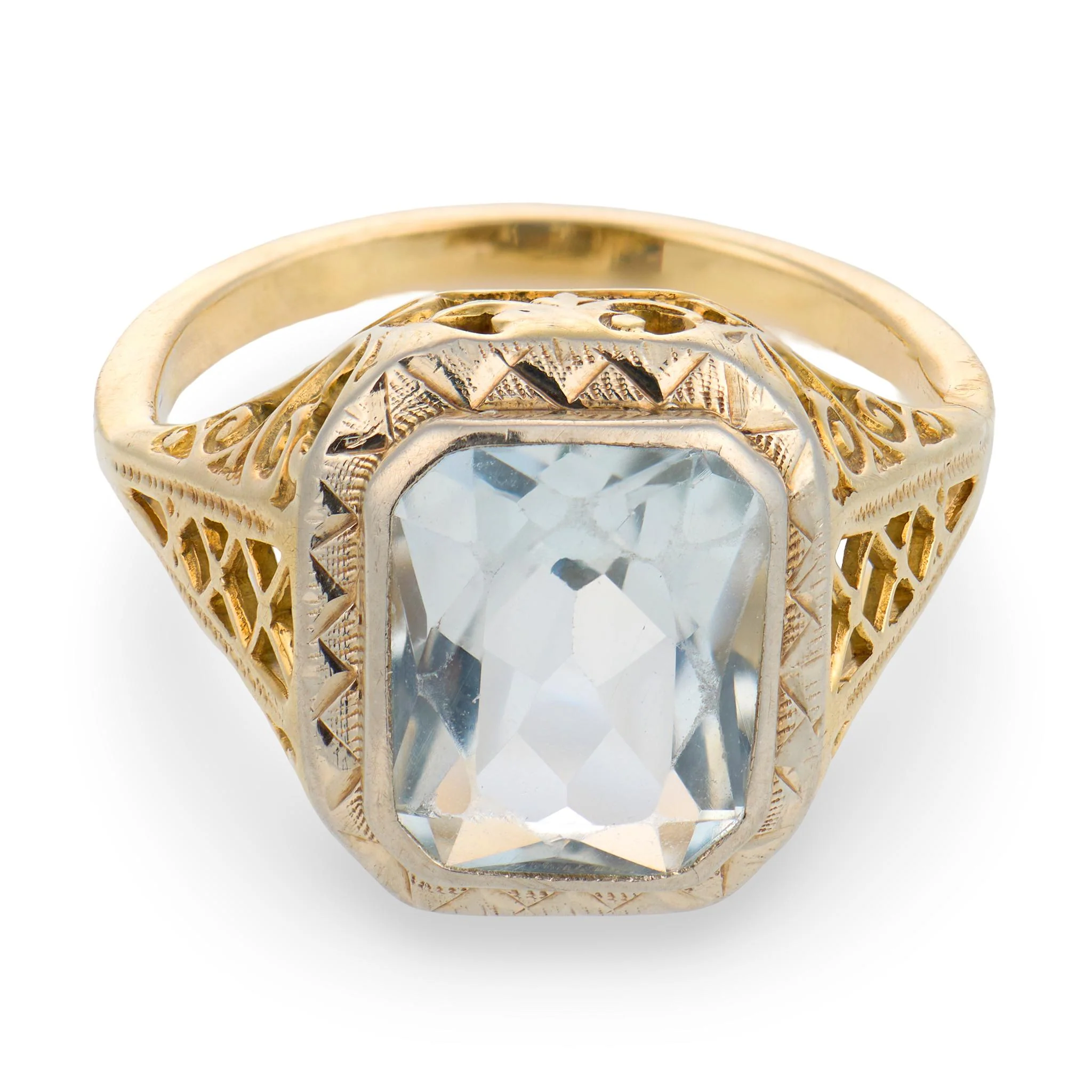Art Deco 14k/Platinum Aqua Ring - Image 2