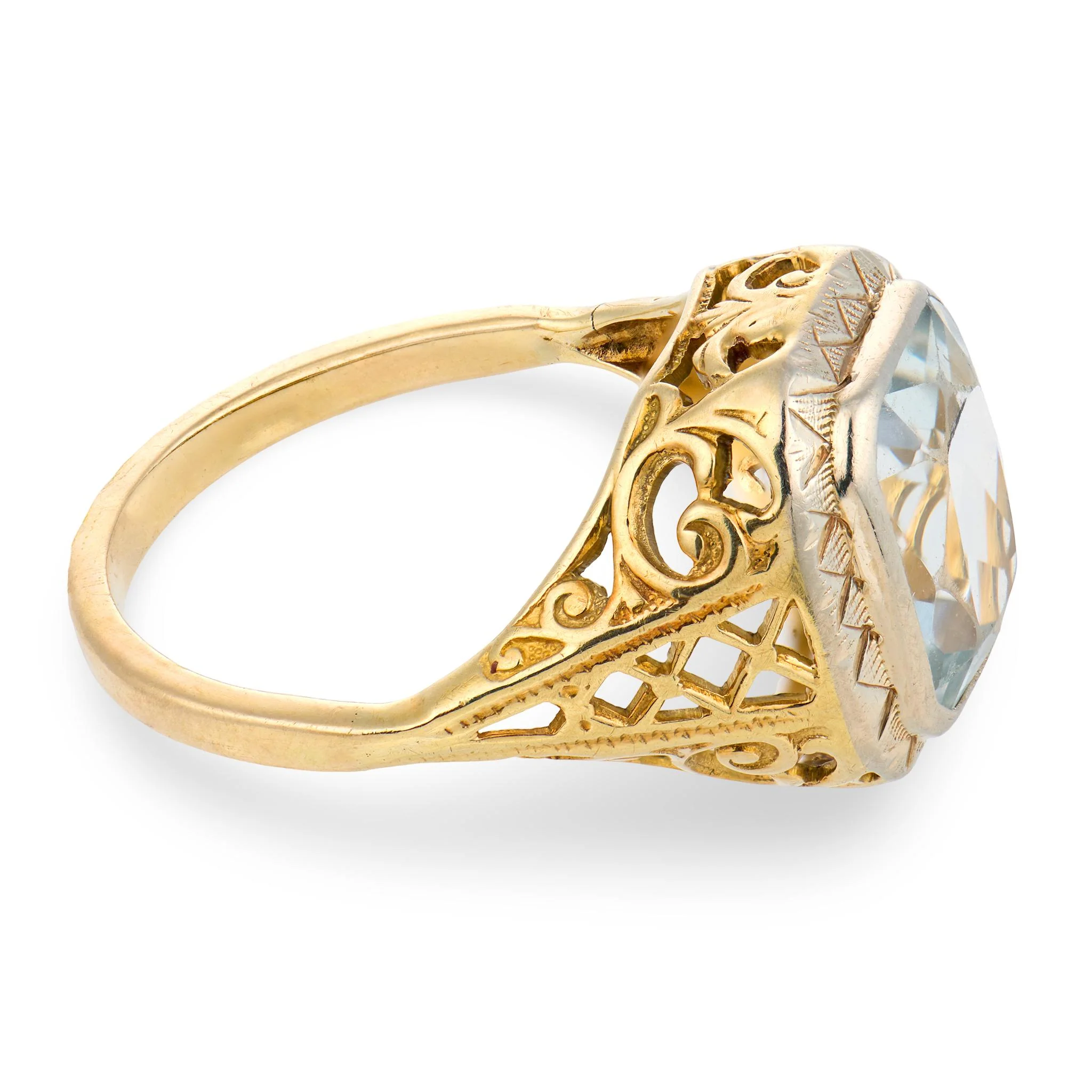 Art Deco 14k/Platinum Aqua Ring - Image 3