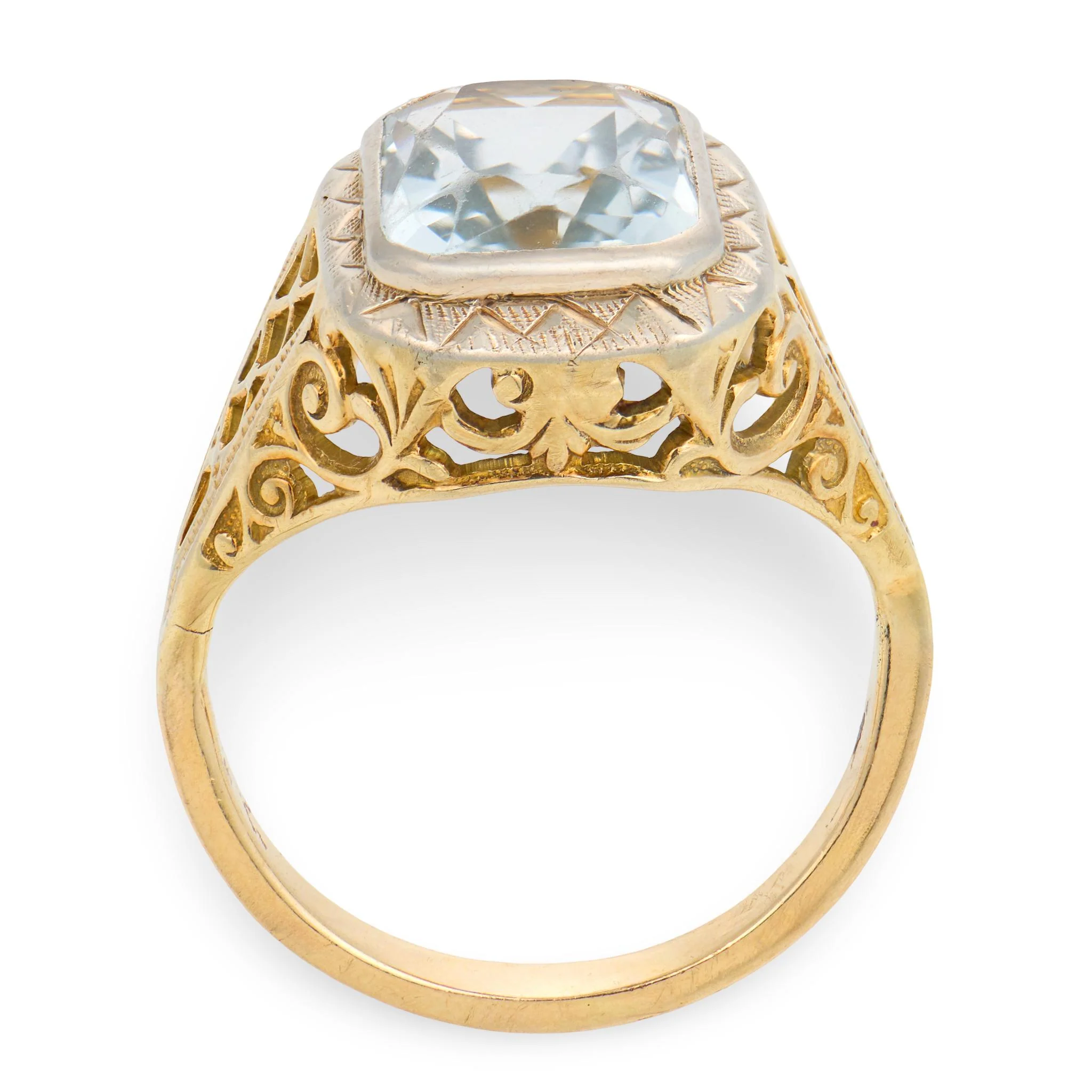 Art Deco 14k/Platinum Aqua Ring - Image 4