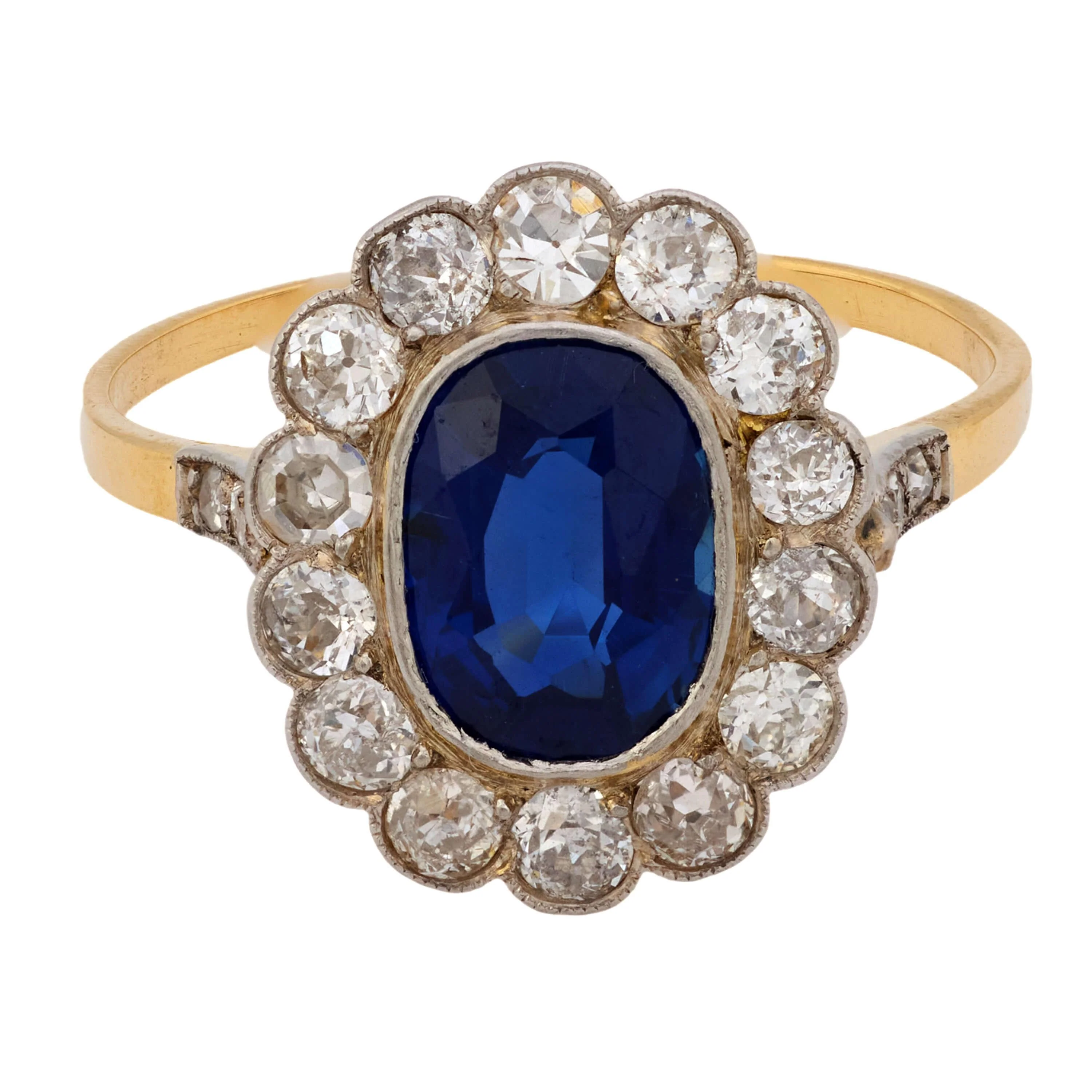 Art Deco 14k/Platinum Sapphire & Diamond Halo Ring - Image 2