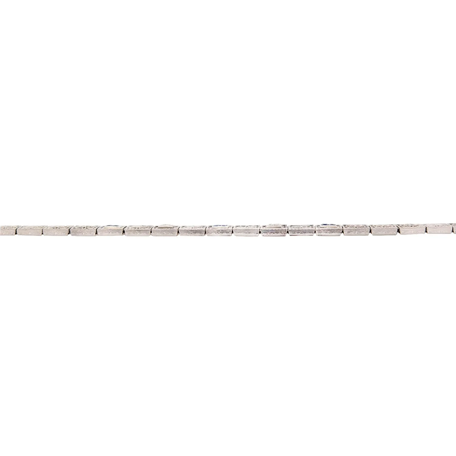 Art Deco 14K/Platinum Top Diamond and Sapphire Filigree Line Bracelet - Image 3
