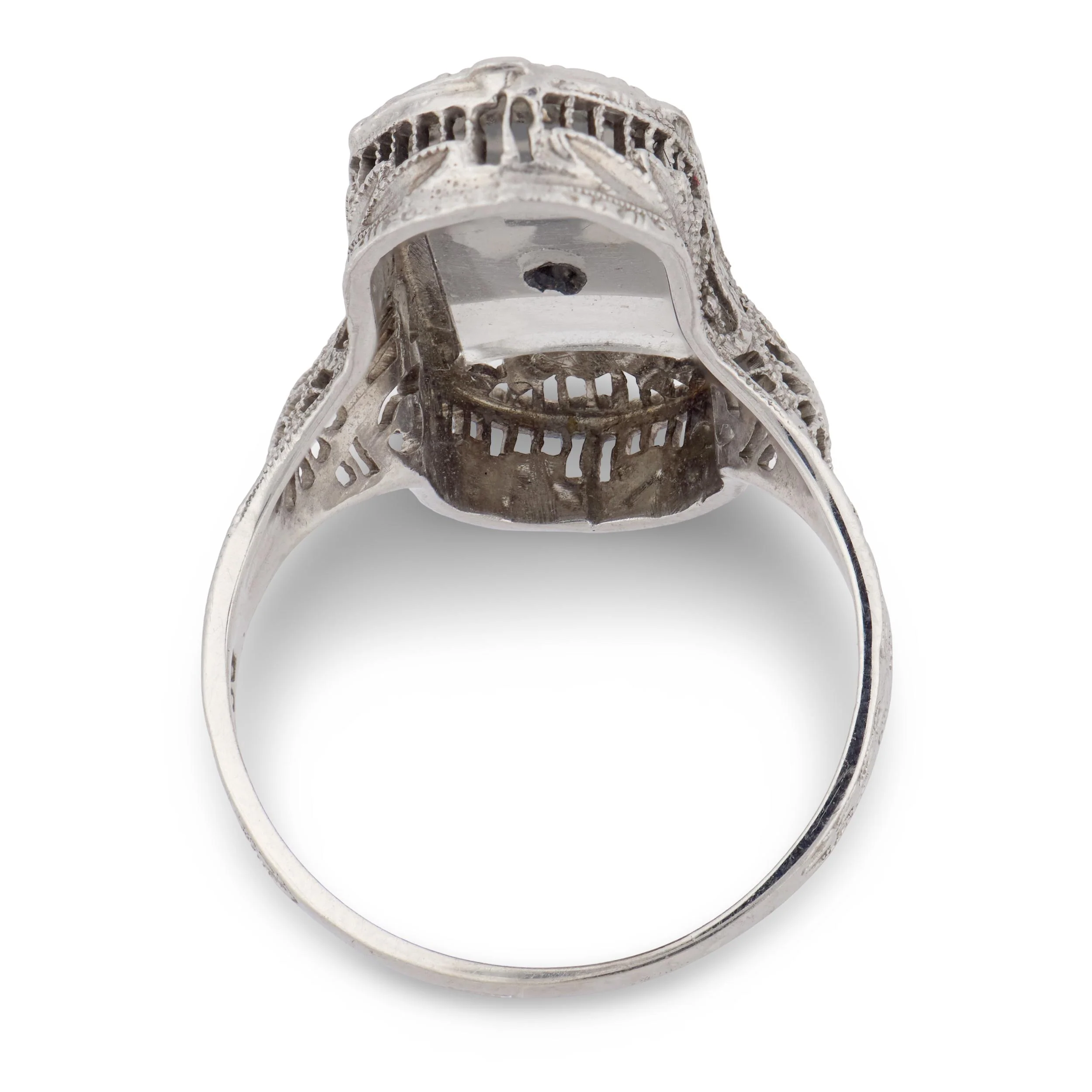 Art Deco 14k Rock Quartz Crystal, Onyx, & Diamond Navette Ring - Image 5