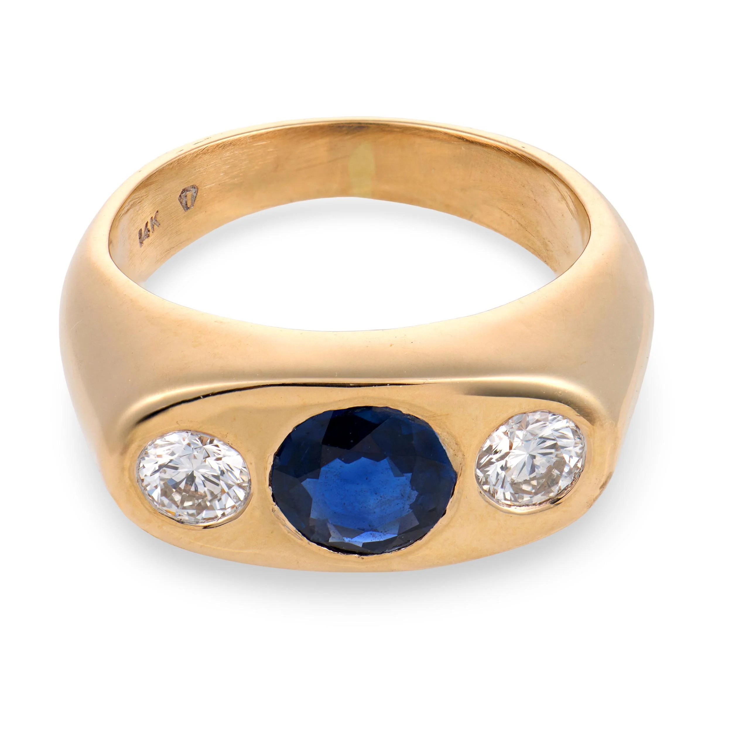 Art Deco 14k Sapphire & Diamond Flush Mount Ring - Image 2