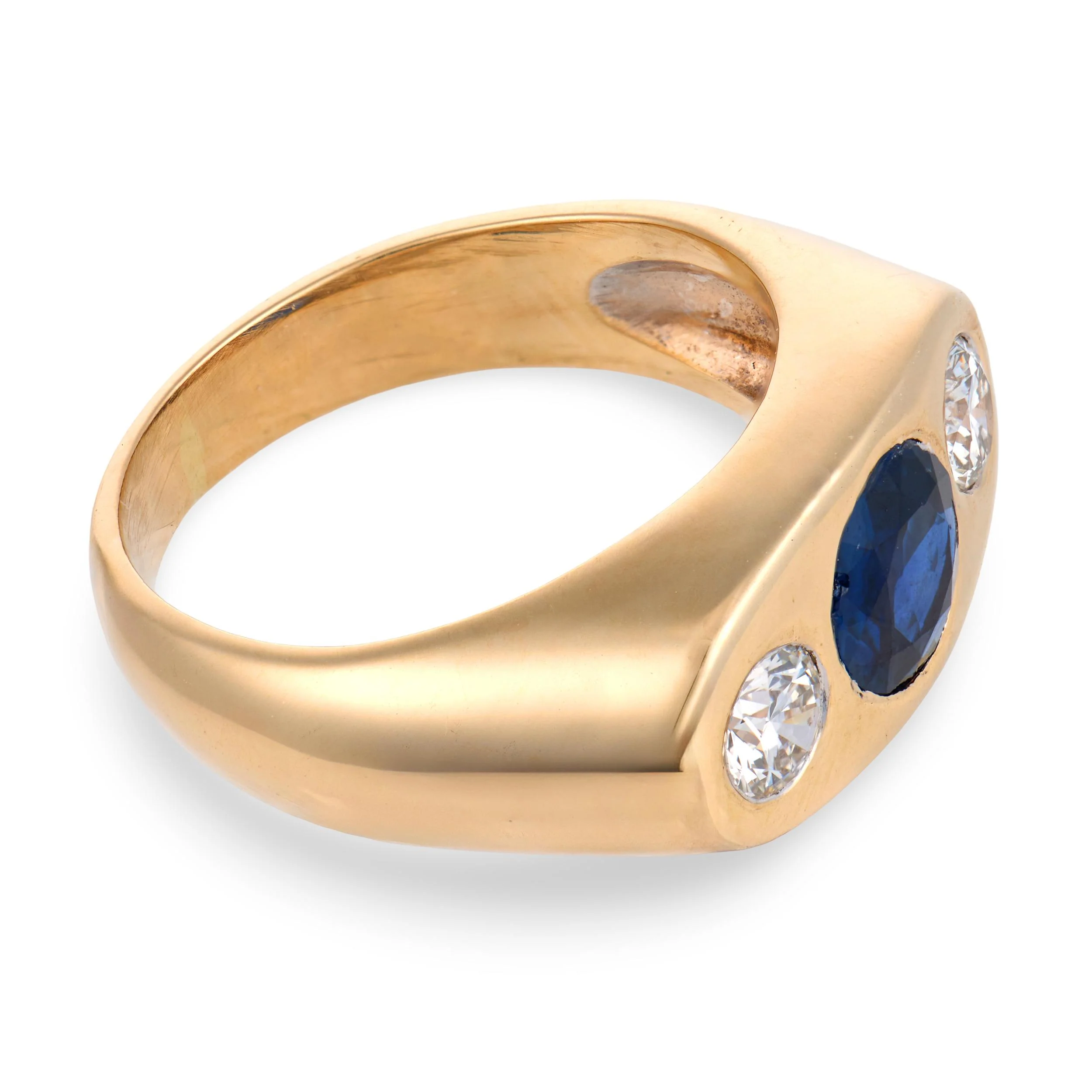 Art Deco 14k Sapphire & Diamond Flush Mount Ring - Image 3