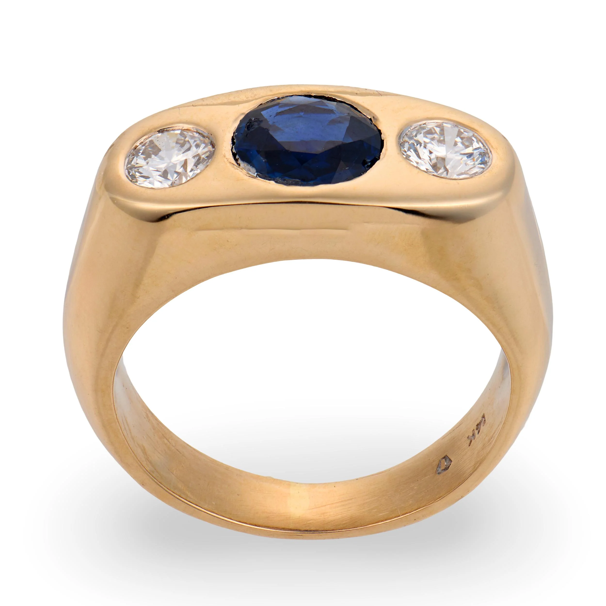 Art Deco 14k Sapphire & Diamond Flush Mount Ring - Image 4