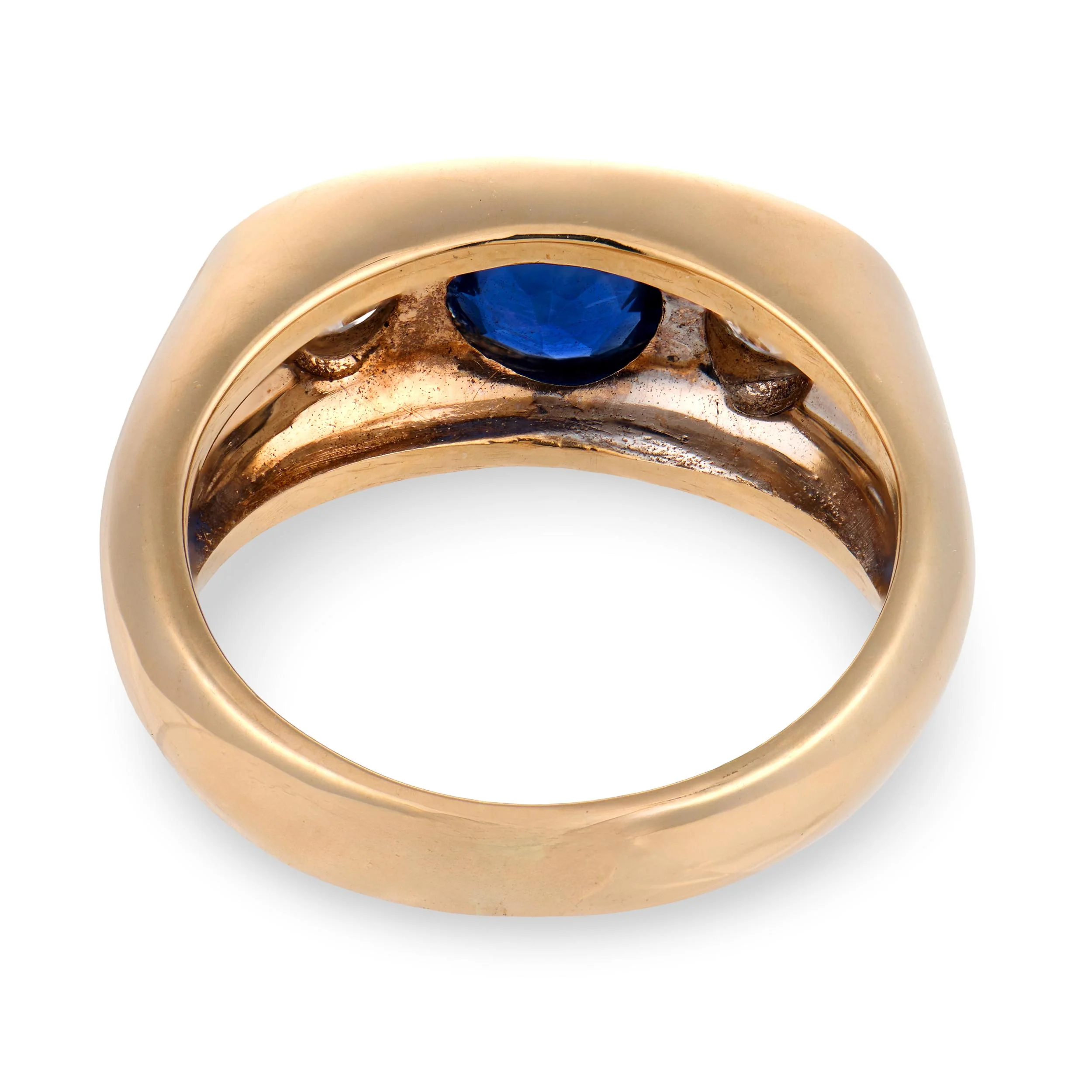 Art Deco 14k Sapphire & Diamond Flush Mount Ring - Image 5