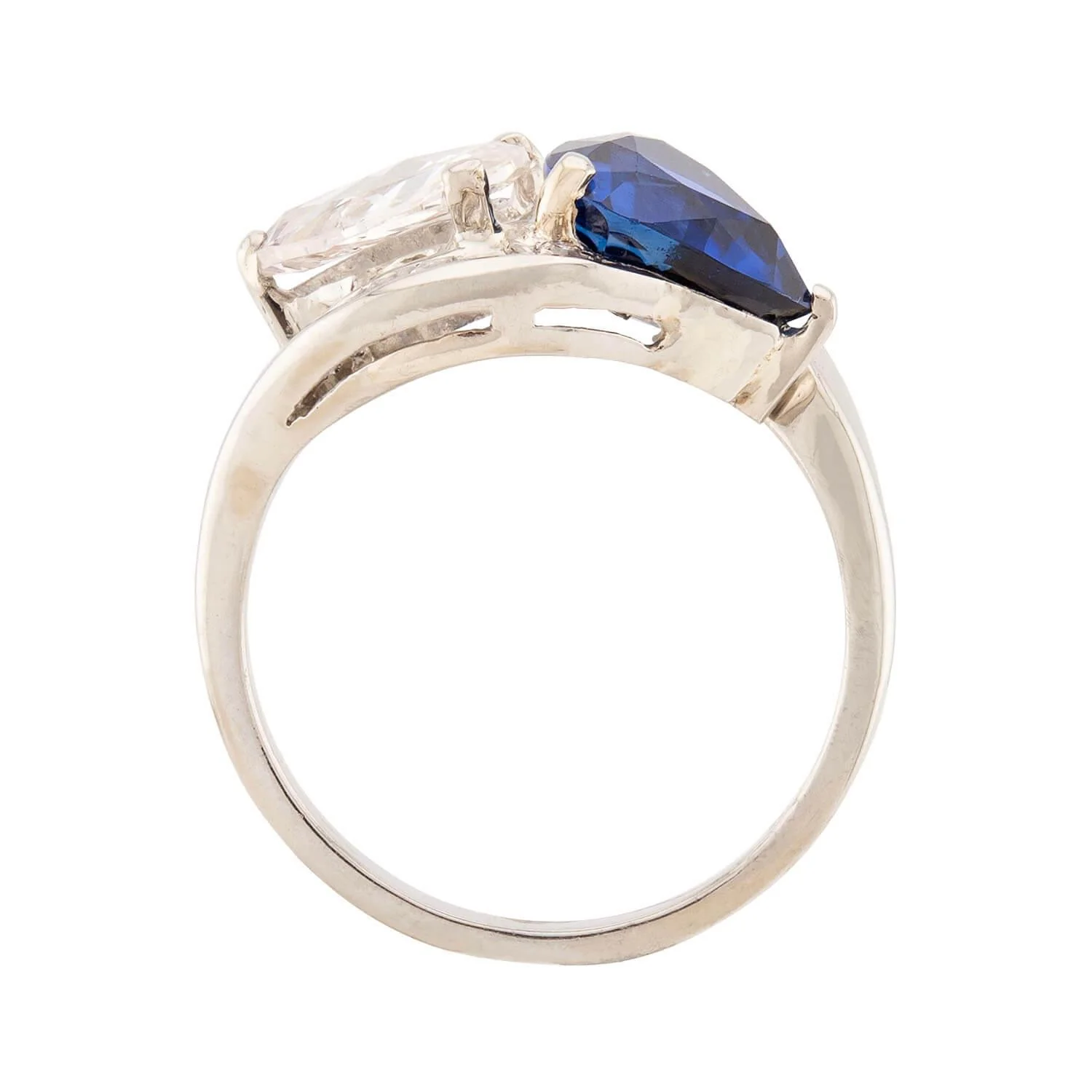 Art Deco 14k Sapphire & Diamond "Moi et Toi" Bypass Ring - Image 4