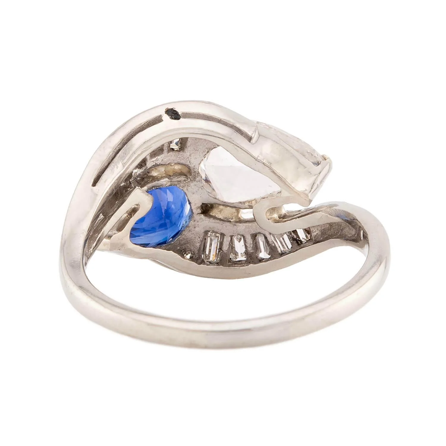 Art Deco 14k Sapphire & Diamond "Moi et Toi" Bypass Ring - Image 5