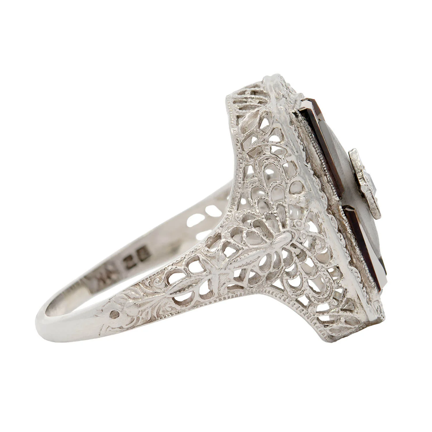 Art Deco 14k White Gold Filagree Black Onyx Center Rose Cut Diamond - Image 2
