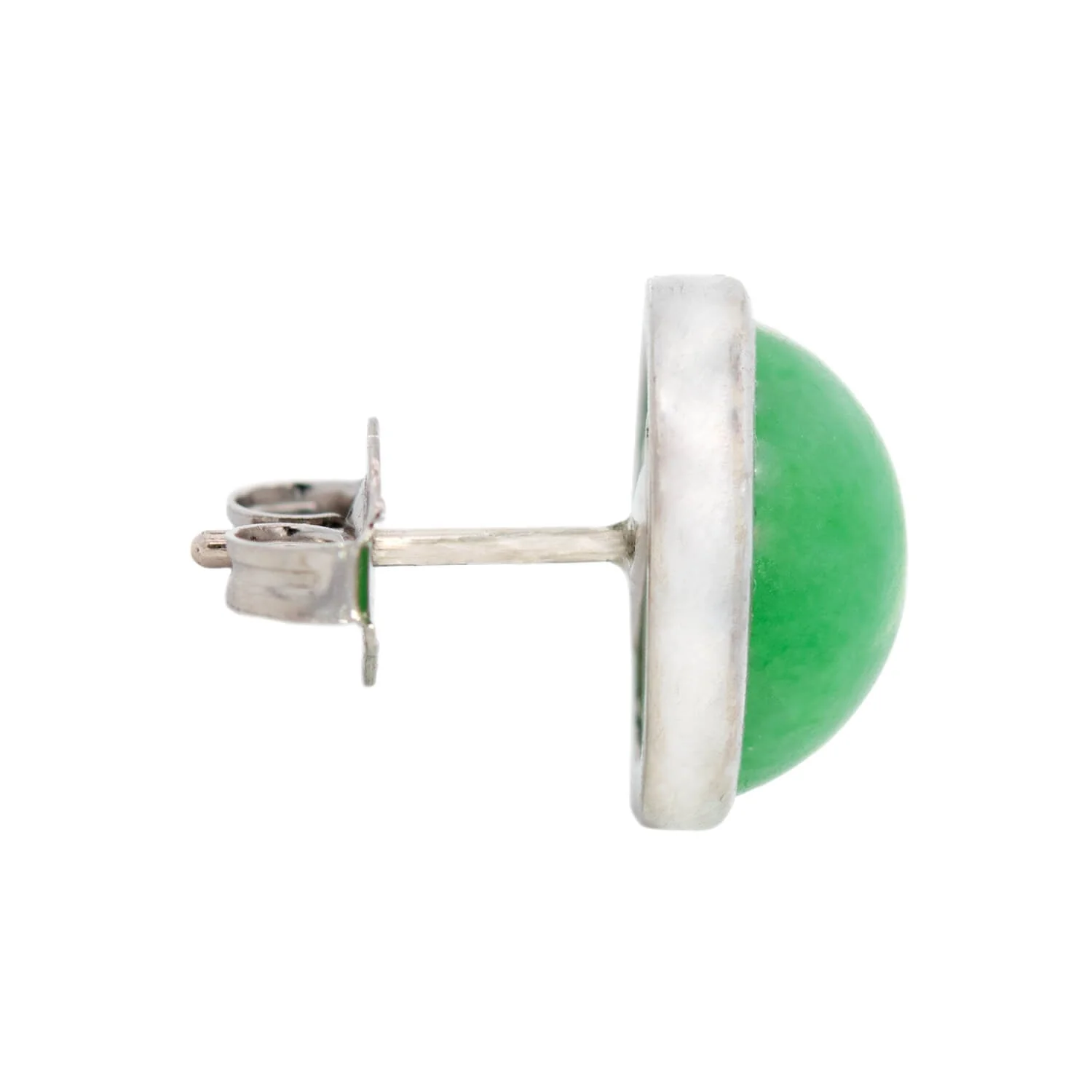 Art Deco 14k White Gold Jade Cabochon Stud Earrings - Image 2