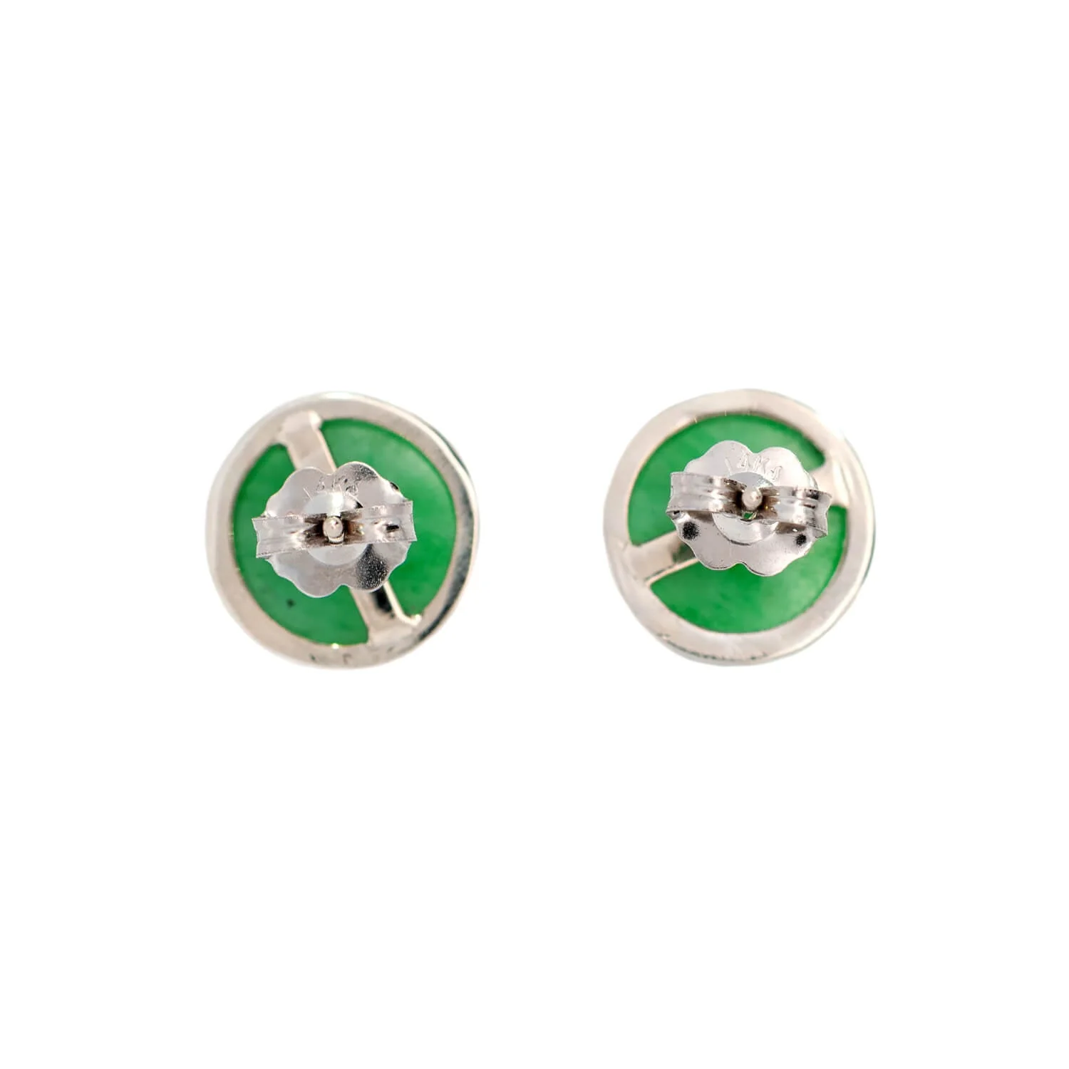 Art Deco 14k White Gold Jade Cabochon Stud Earrings - Image 3