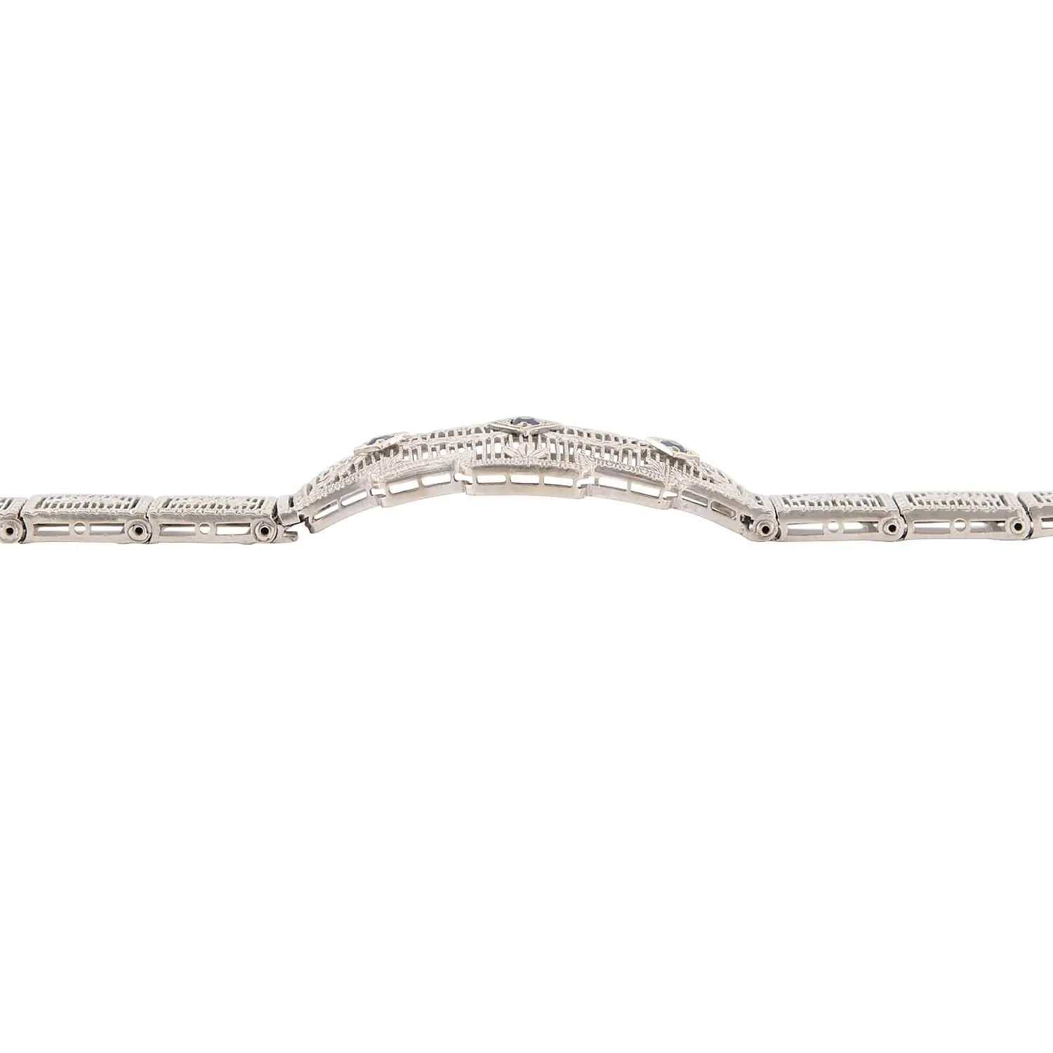 Art Deco 14k White Sapphire Filigree Line Bracelet - Image 3