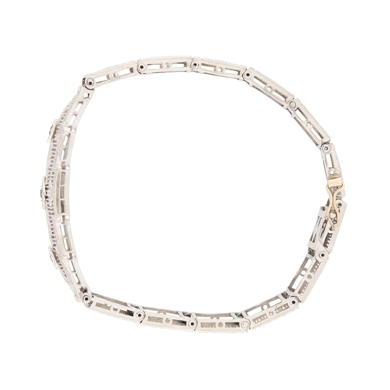 Art Deco 14k White Sapphire Filigree Line Bracelet - Image 5
