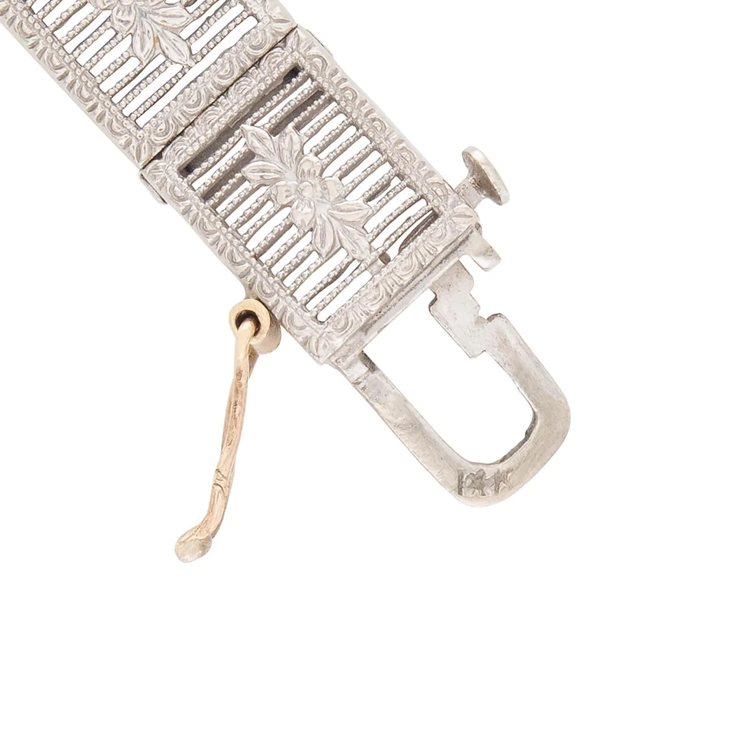 Art Deco 14k White Sapphire Filigree Line Bracelet - Image 7