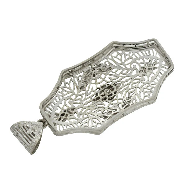 Art Deco 14kt Mixed Metals Diamond Filigree Pendant - Image 5