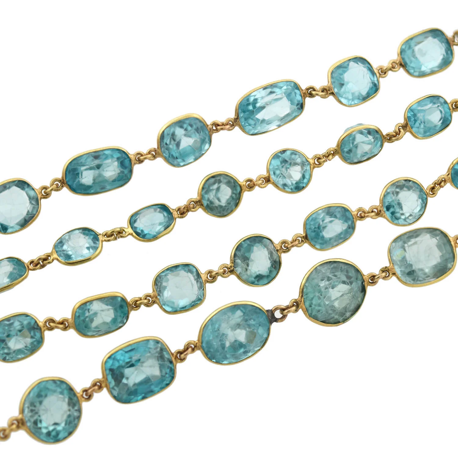 Art Deco 14kt Natural Blue Zircon Link Necklace 115.00ctw - Image 3