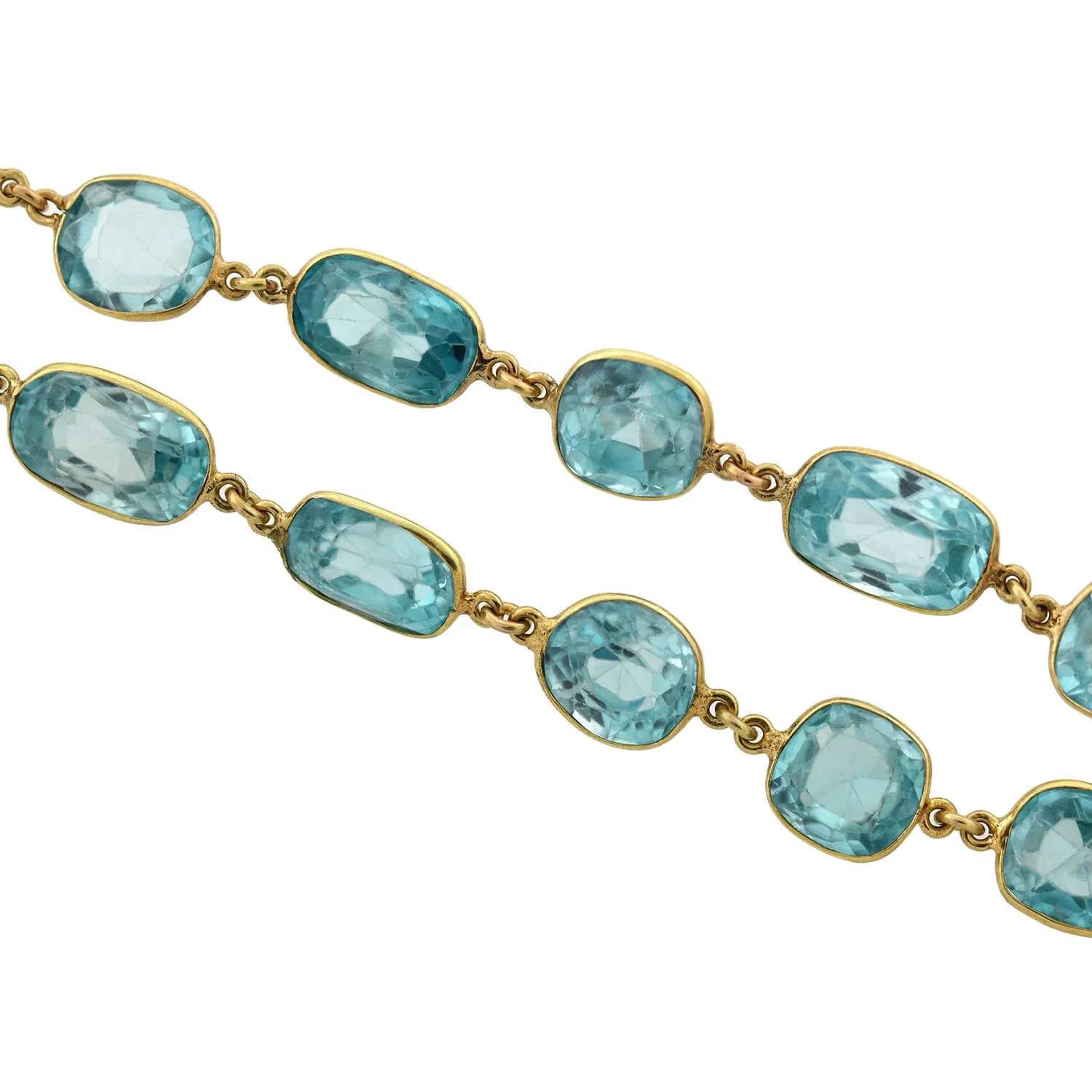 Art Deco 14kt Natural Blue Zircon Link Necklace 115.00ctw - Image 4