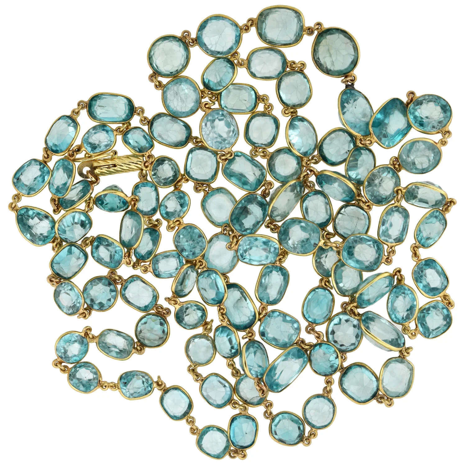 Art Deco 14kt Natural Blue Zircon Link Necklace 115.00ctw - Image 6