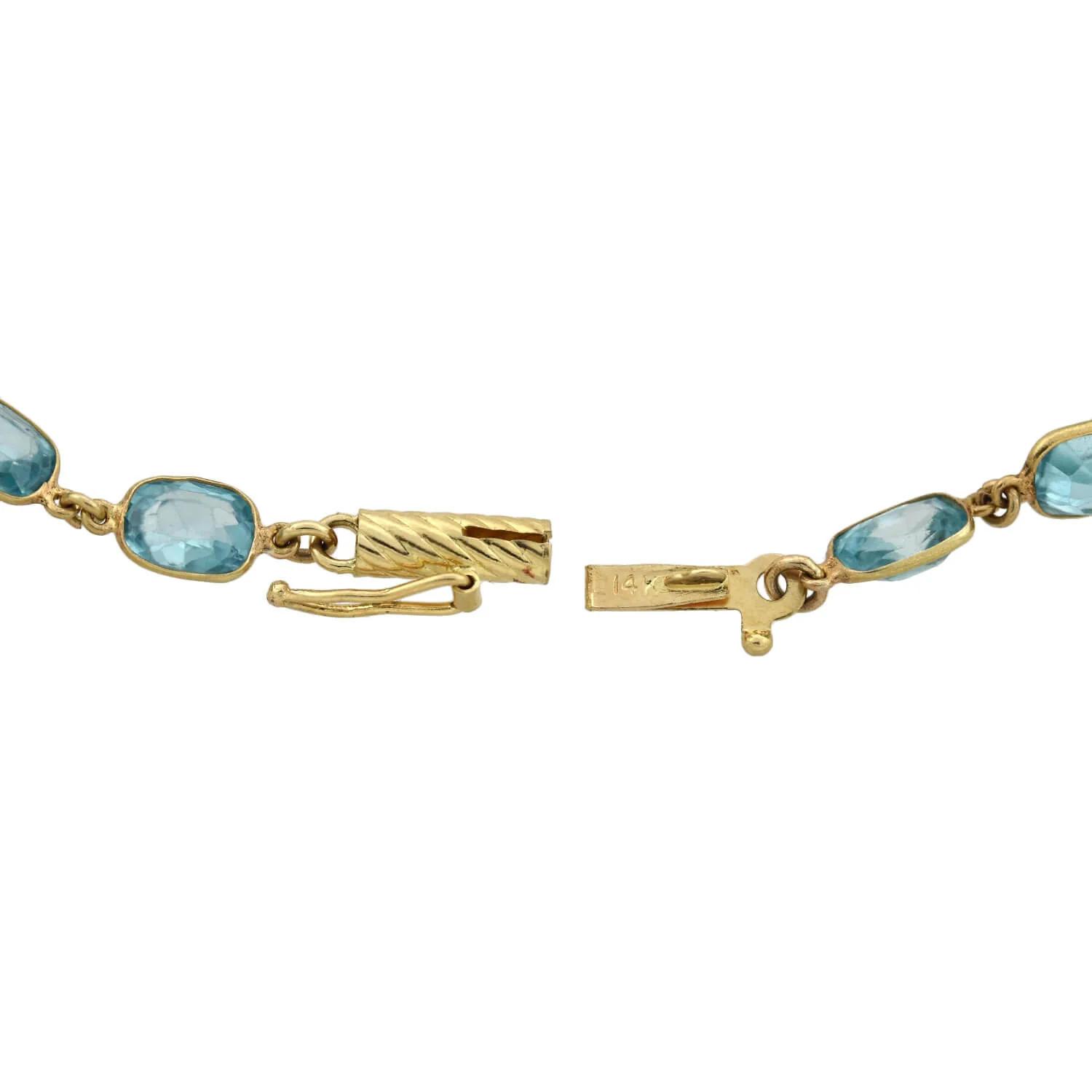 Art Deco 14kt Natural Blue Zircon Link Necklace 115.00ctw - Image 7