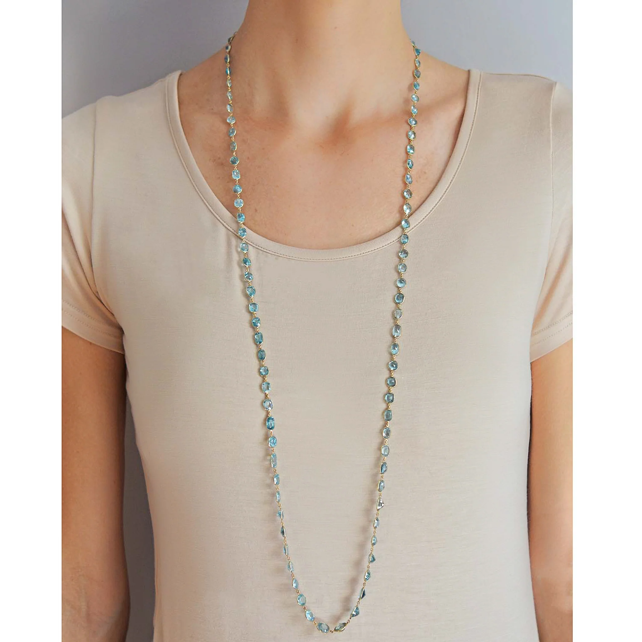 Art Deco 14kt Natural Blue Zircon Link Necklace 115.00ctw - Image 8