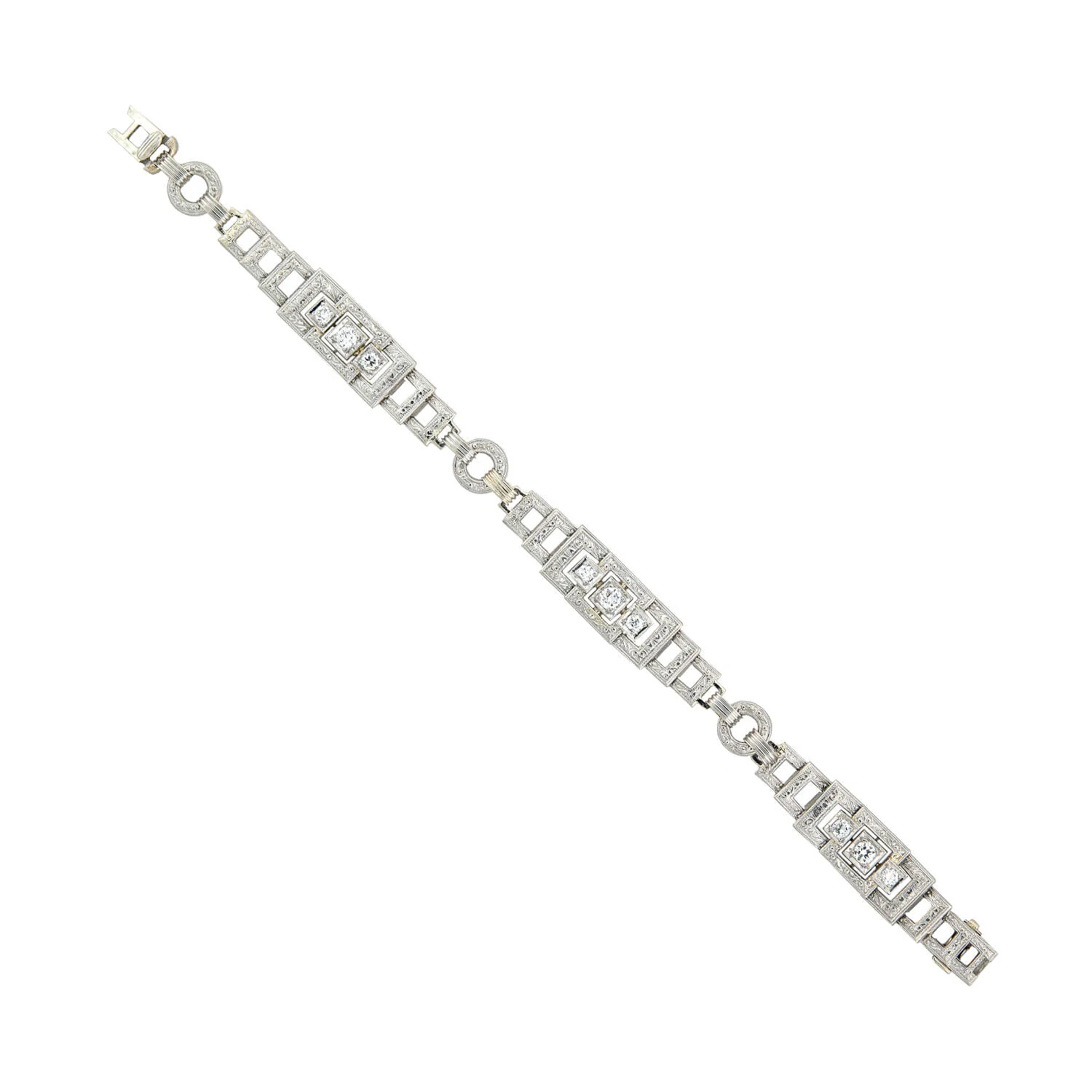 Art Deco 14kt/Platinum + Diamond Bracelet 0.90ctw - Image 2