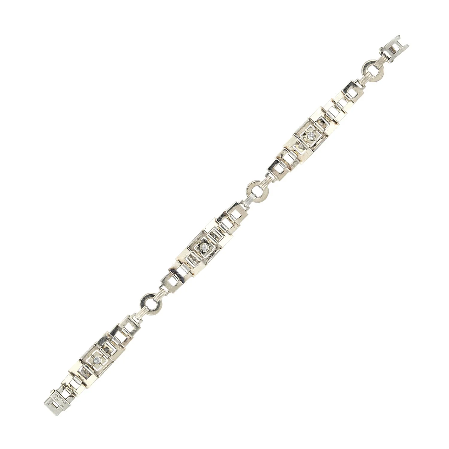 Art Deco 14kt/Platinum + Diamond Bracelet 0.90ctw - Image 4