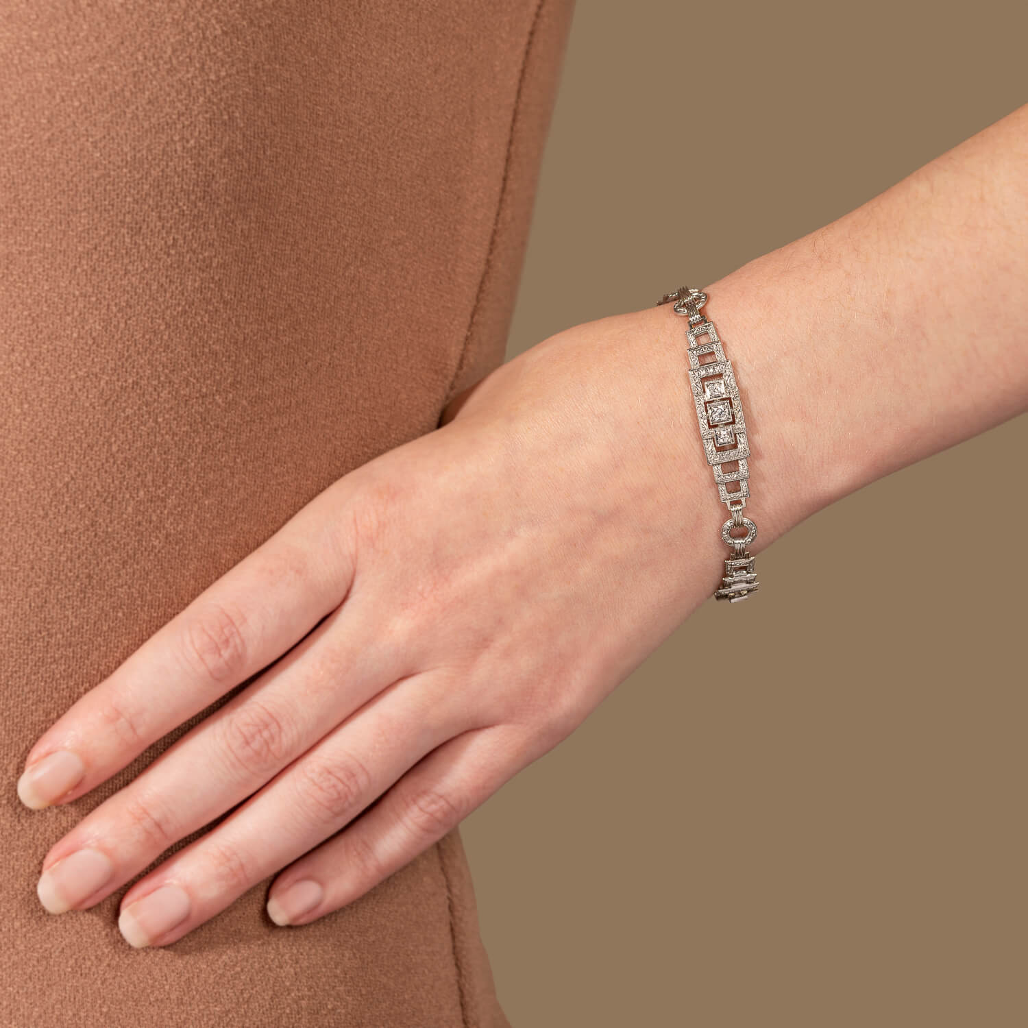 Art Deco 14kt/Platinum + Diamond Bracelet 0.90ctw - Image 7