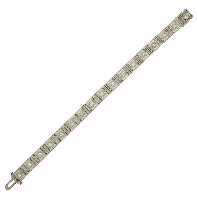 Art Deco 14kt/Platinum & Diamond Filigree Line Bracelet 1.15ctw - Image 2