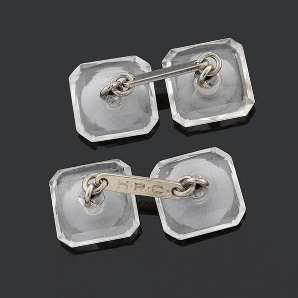 Art Deco 14kt Rock Quartz Crystal & Diamond Cufflinks - Image 5