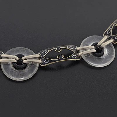 Art Deco 14kt Rock Quartz Crystal & Enamel Necklace - Image 3