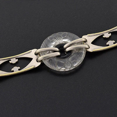 Art Deco 14kt Rock Quartz Crystal & Enamel Necklace - Image 5