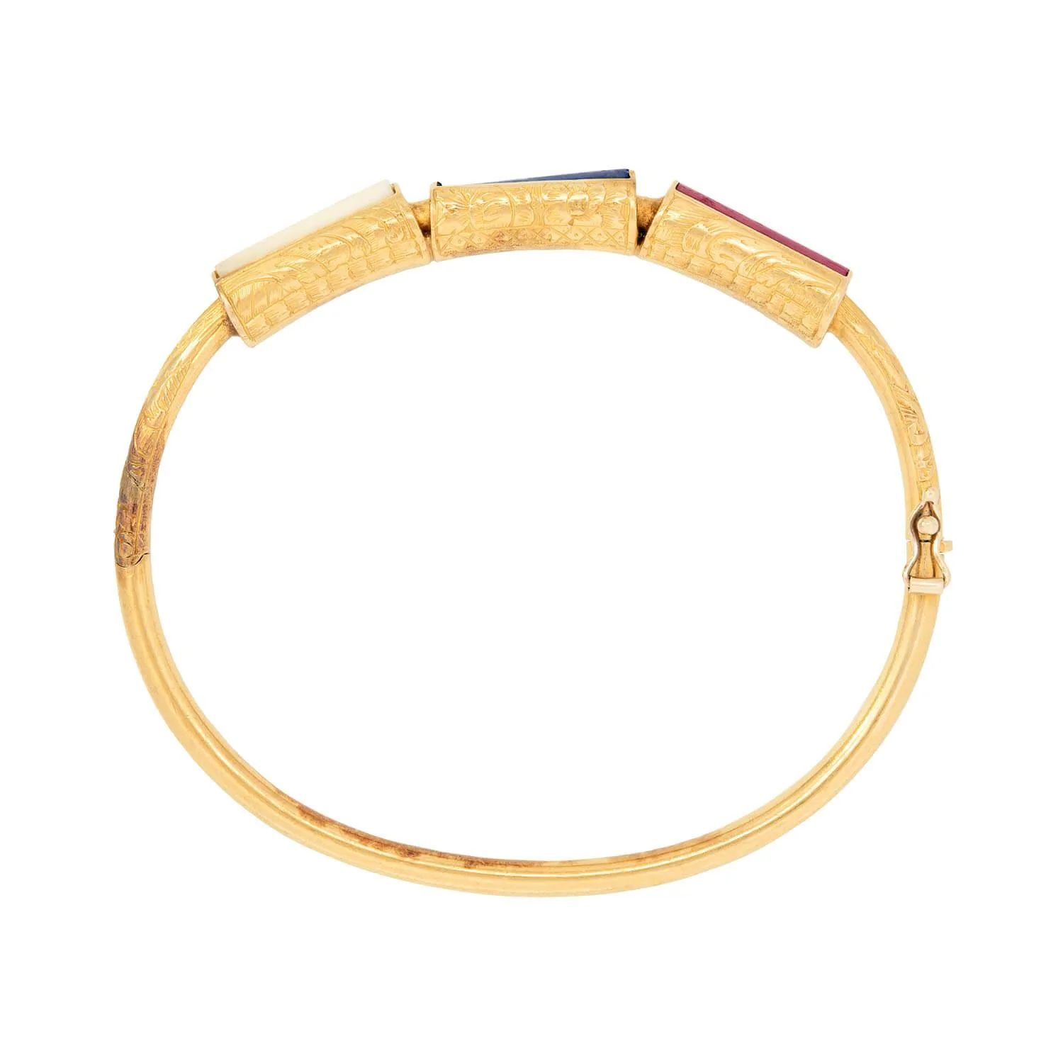 Art Deco 18k Bone, Lapis, and Jasper Bangle - Image 2