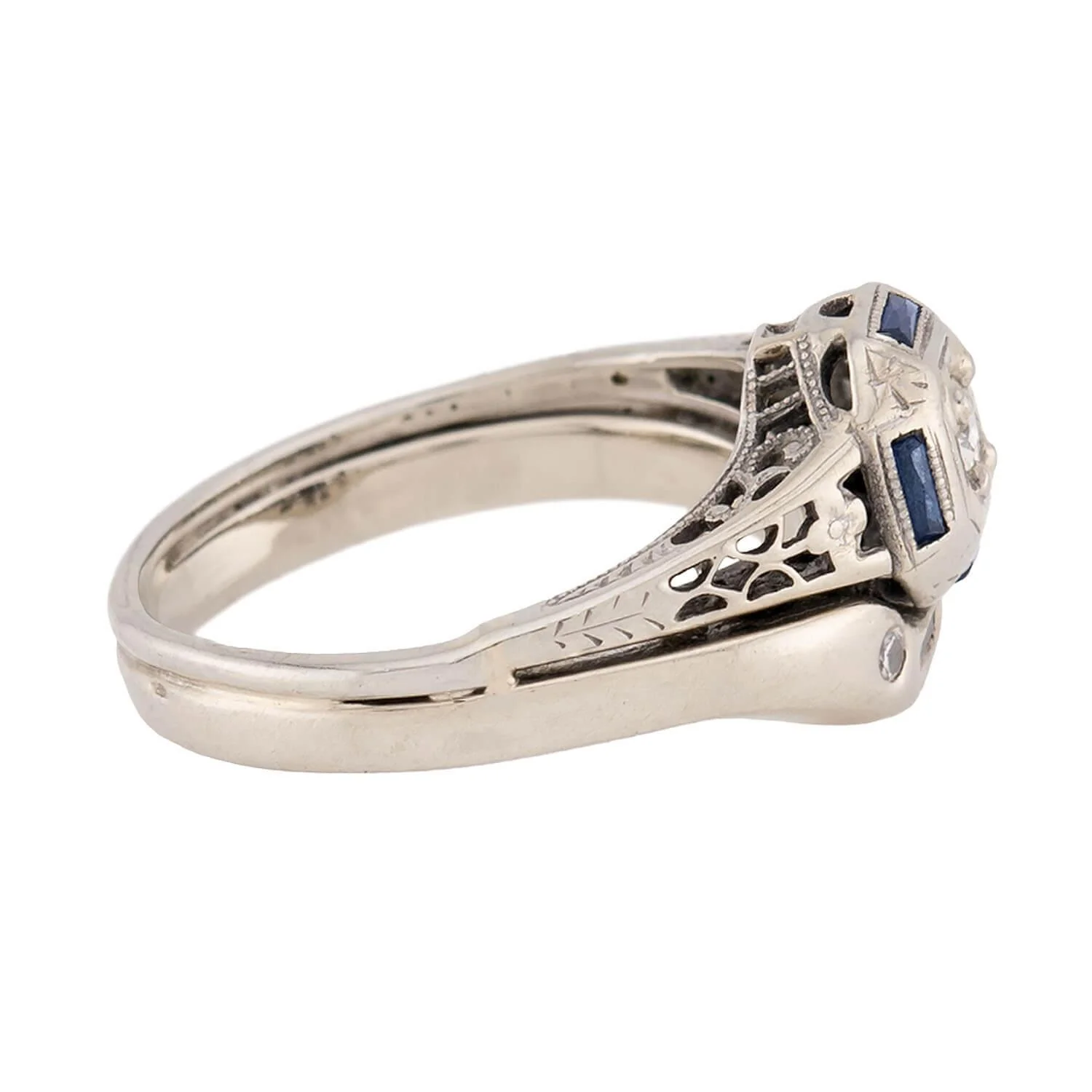 Art Deco 18k Diamond and Sapphire Engagement Ring Set - Image 3