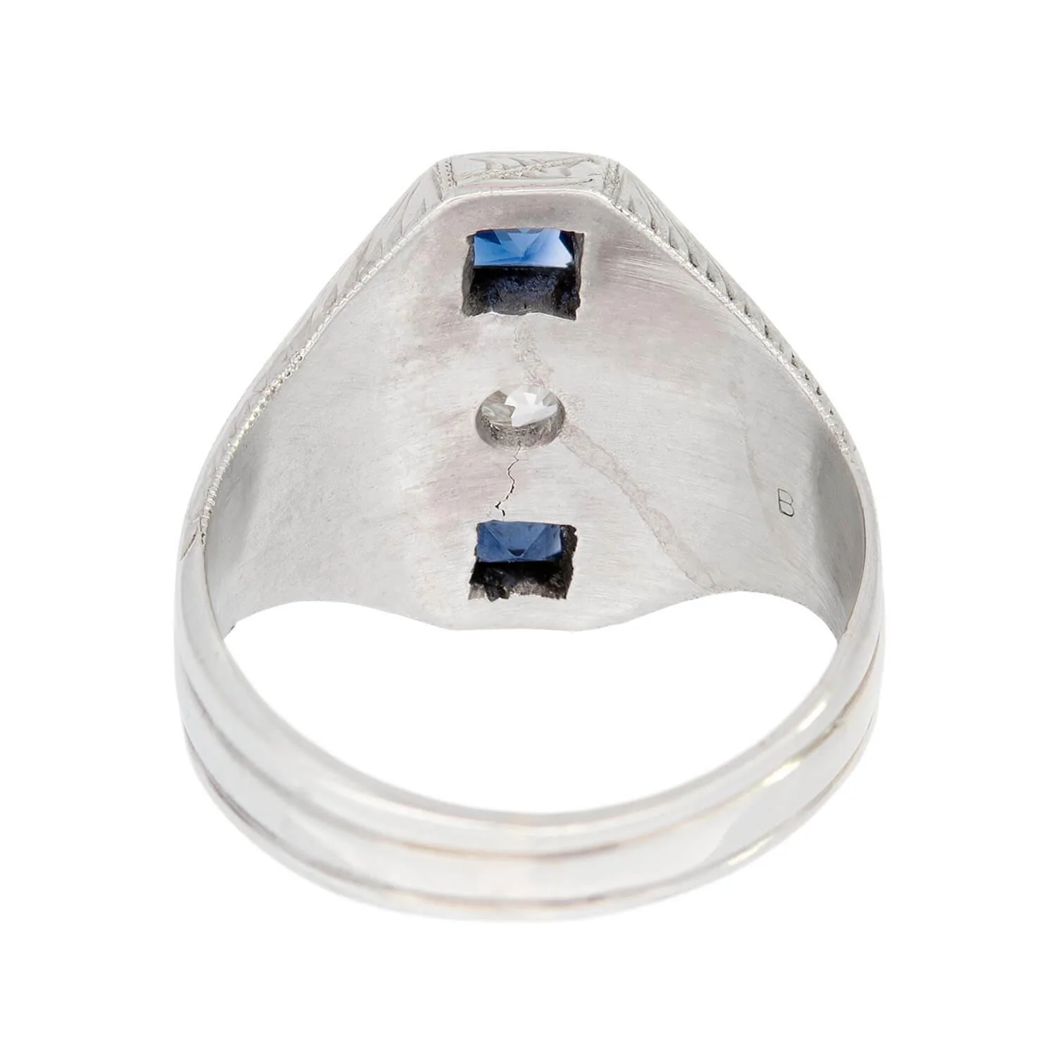 Art Deco 18k Diamond and Synthetic Sapphire Triple Band Ring - Image 5