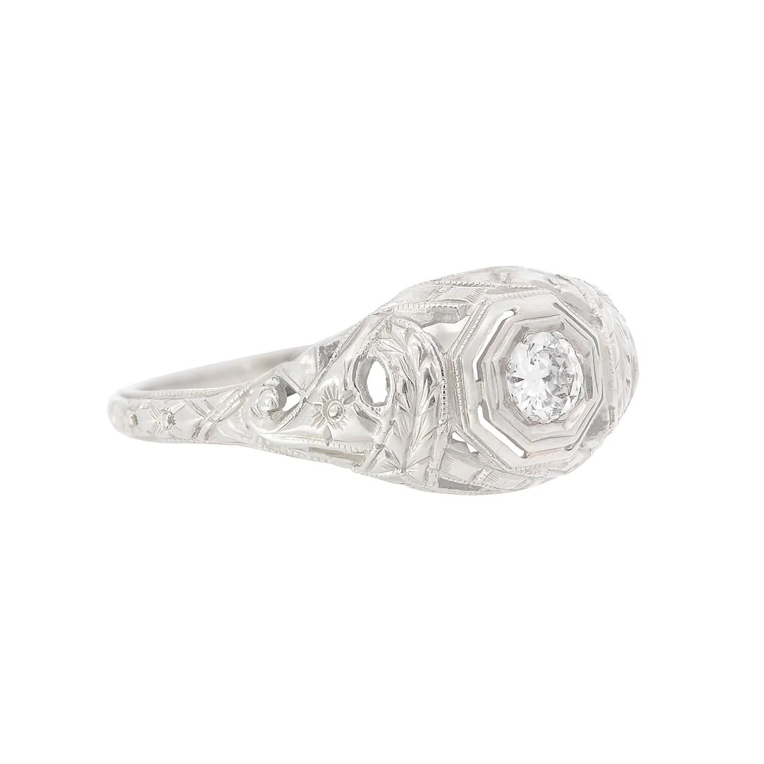 Art Deco 18k Diamond Engagement Ring 0.20ct - Image 2