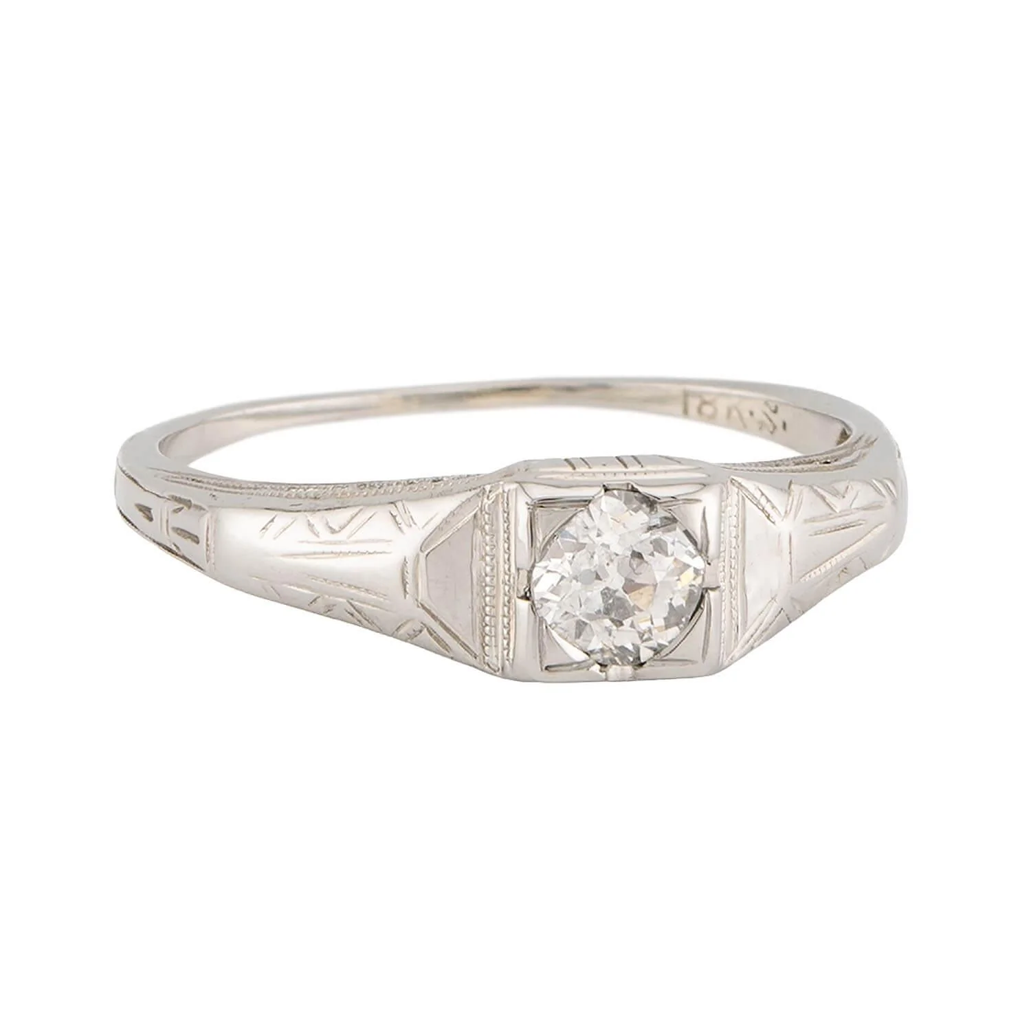 Art Deco 18k Diamond Engagement Ring .35ct - Image 2