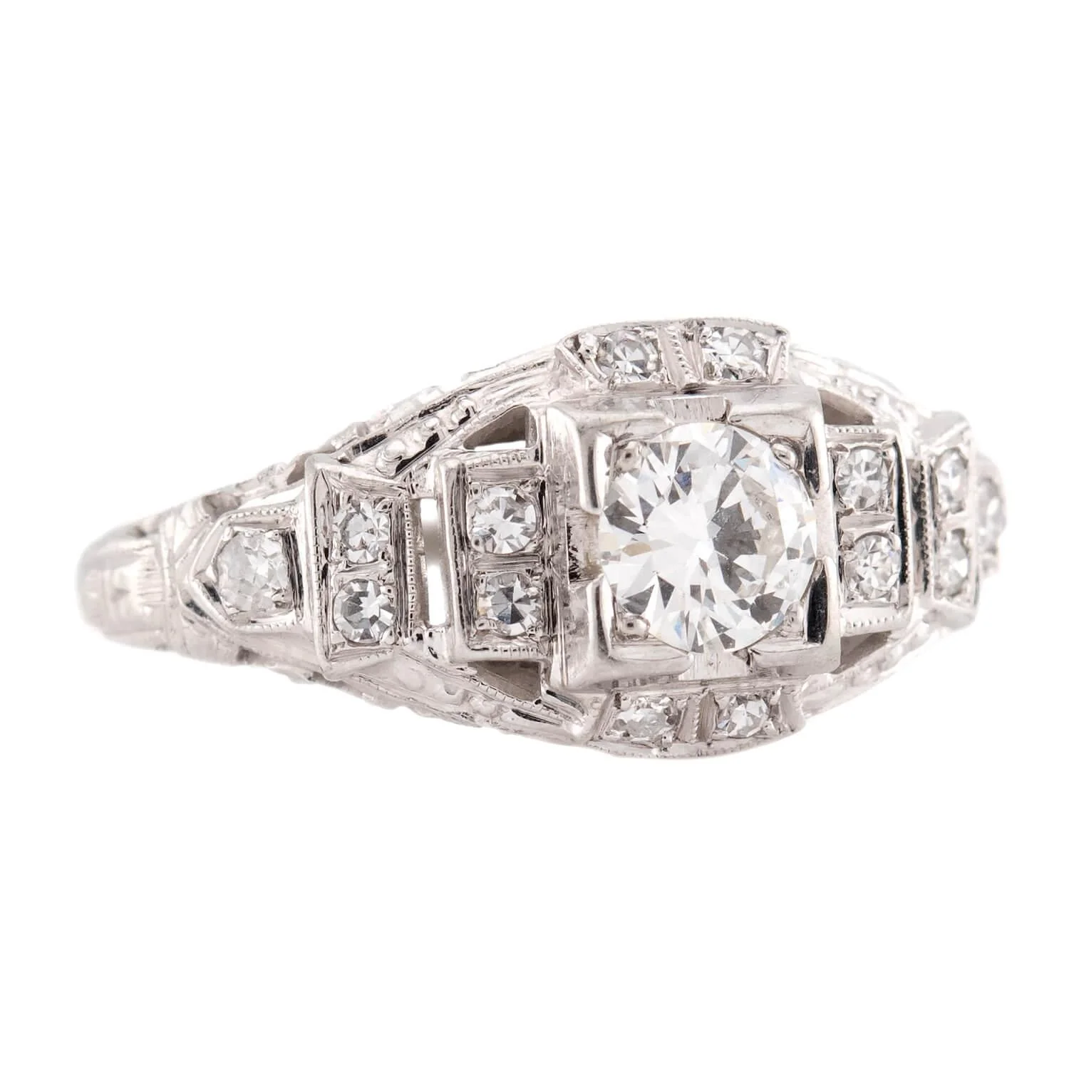 Art Deco 18k Diamond Engagement Ring .40ct - Image 2