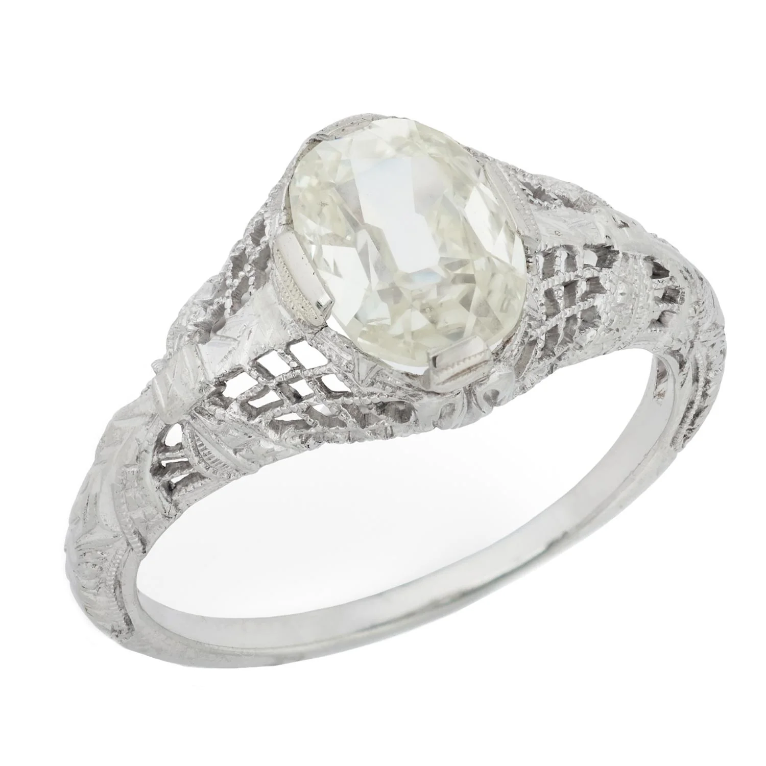 Art Deco 18k GIA Diamond Engagement Ring 1ct