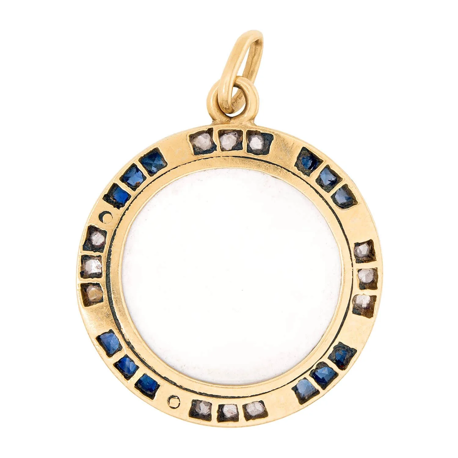 Art Deco 18k Mother of Pearl, Pearl, Sapphire, and Diamond Cameo Pendant - Image 3