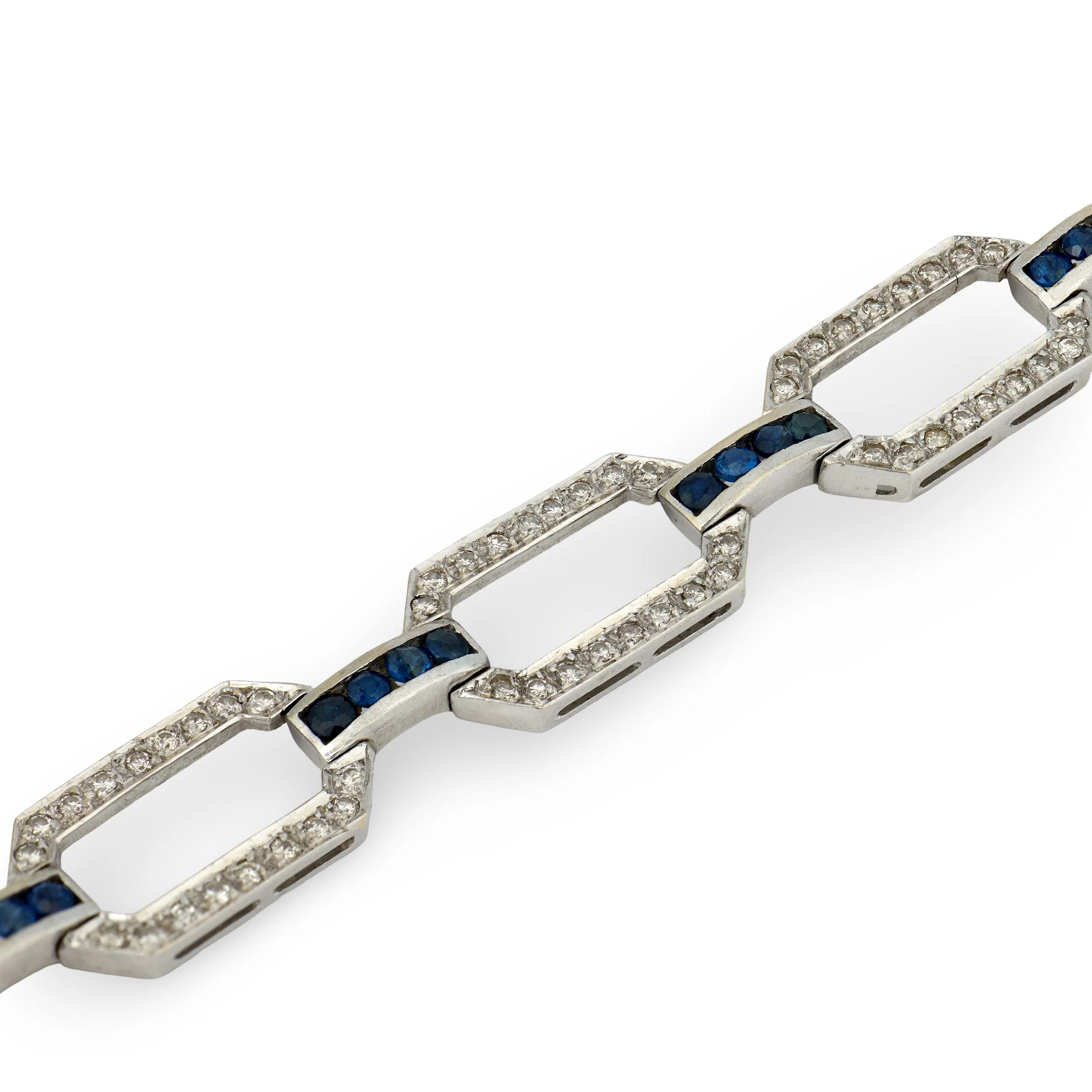 Art Deco 18k/Platinum Diamond & Sapphire Soda-Tab Link Bracelet - Image 2