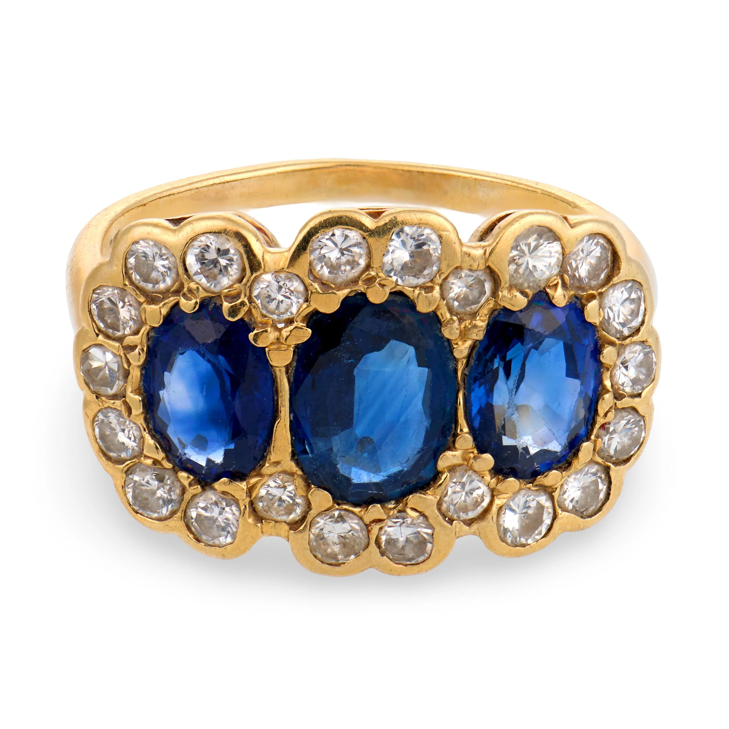 Art Deco 18k Sapphire & Diamond Halo Ring - Image 2