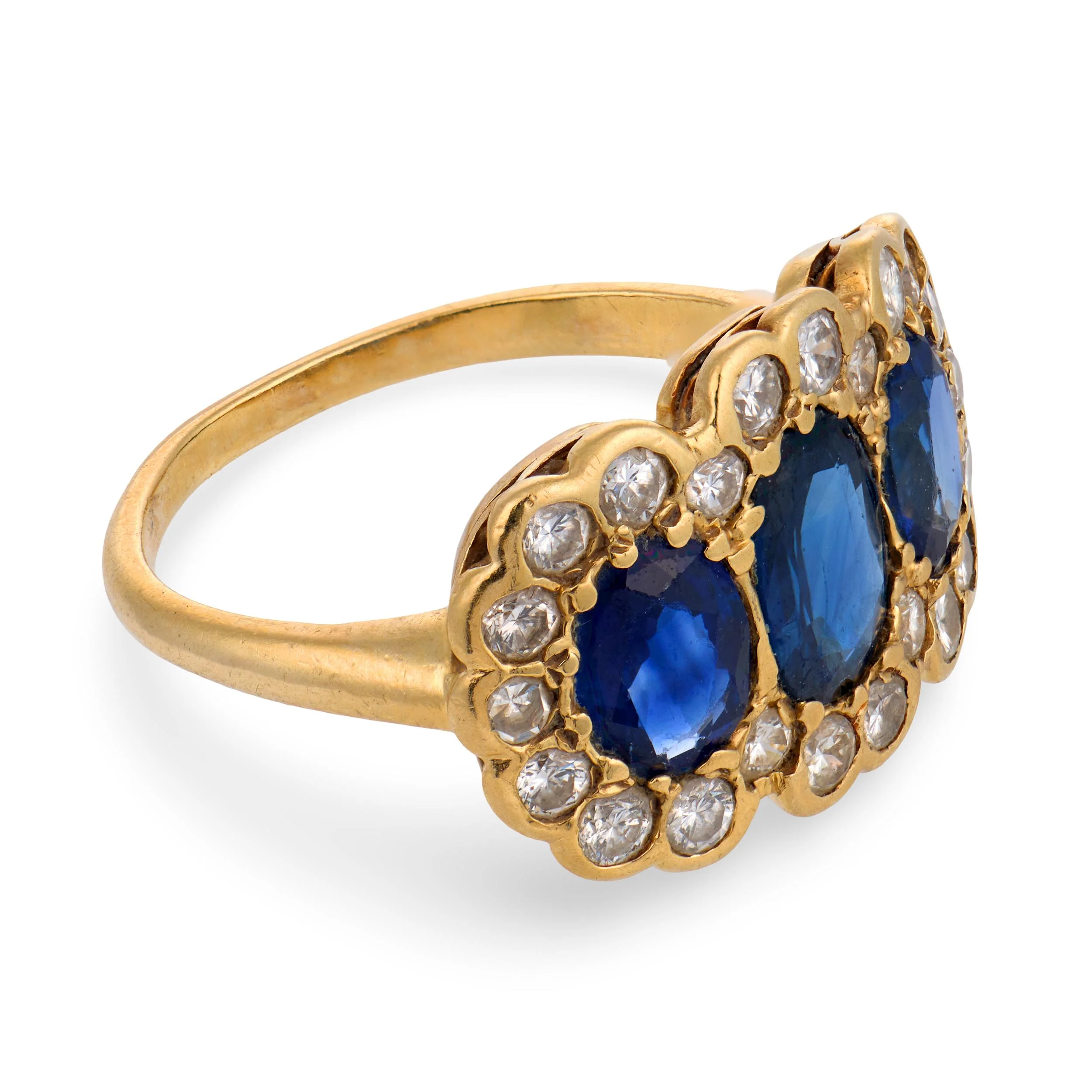 Art Deco 18k Sapphire & Diamond Halo Ring - Image 3