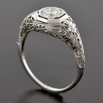 Art Deco 18kt Diamond Engagement Ring .54ct - Image 5