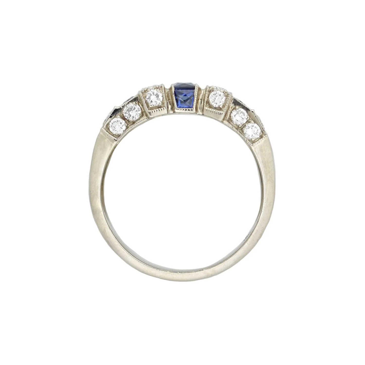 Art Deco 18kt Diamond + Sapphire Row Ring - Image 3