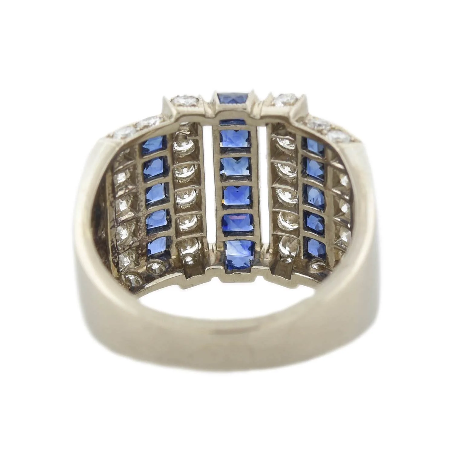 Art Deco 18kt Diamond + Sapphire Row Ring - Image 5