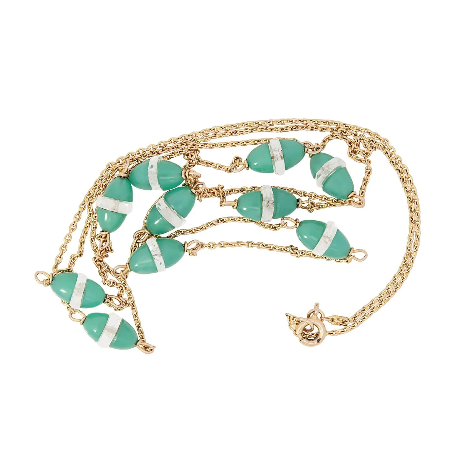 Art Deco 9k Chrysoprase and Rock Quartz Crystal Necklace - Image 4