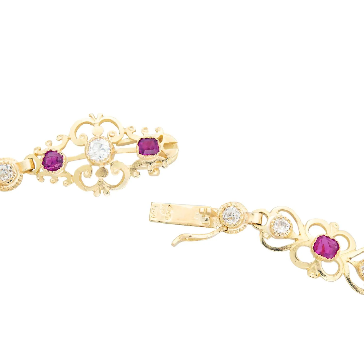 Art Deco Austrian 18k Diamond and Ruby Scrolling Panel Link Necklace - Image 4