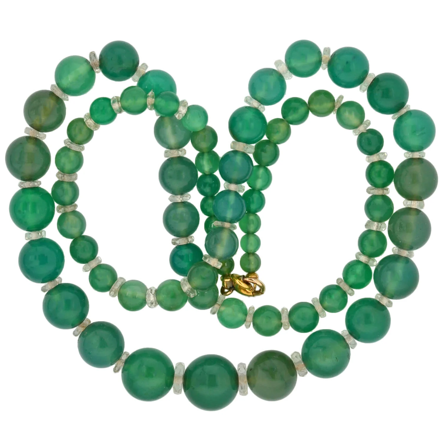 Art Deco Chrysoprase + Rock Crystal Bead Necklace 22" - Image 4